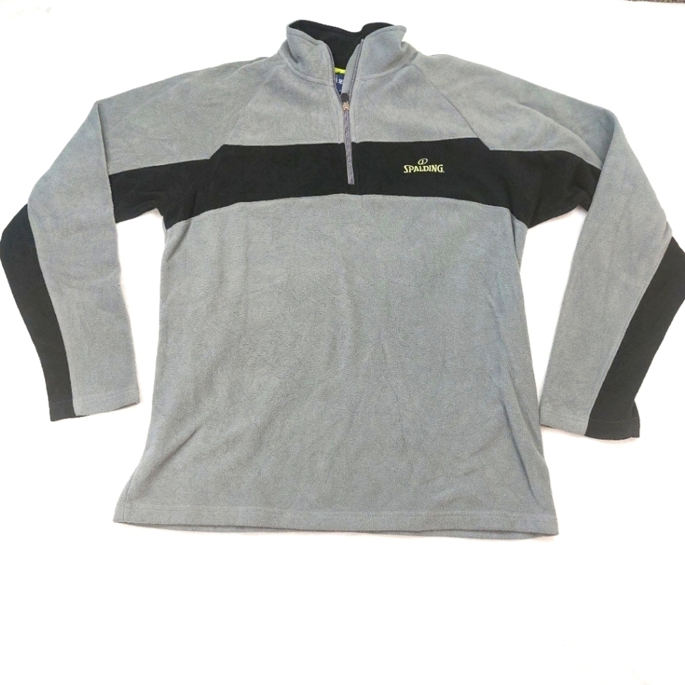 SPALDING MEN'S GRAY AND BLACK LONG SLEEVE FLEECE QUARTER ZIP SWEATSHIRT SIZE L